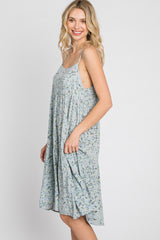 Light Blue Floral Straight Neck Tiered Dress