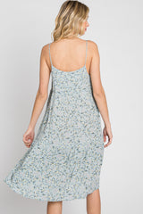 Light Blue Floral Straight Neck Tiered Dress