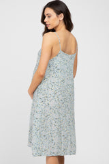 Light Blue Floral Straight Neck Tiered Maternity Dress