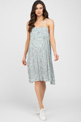 Light Blue Floral Straight Neck Tiered Maternity Dress