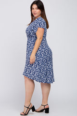 Navy Floral High-Low Hem Plus Wrap Dress