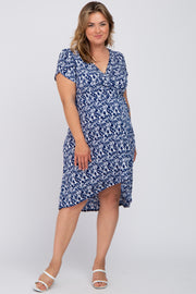 Navy Floral High-Low Hem Plus Maternity Wrap Dress