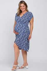 Navy Floral High-Low Hem Plus Maternity Wrap Dress