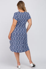 Navy Floral High-Low Hem Plus Maternity Wrap Dress