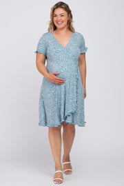 Blue Floral Plus Maternity Wrap Dress