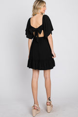 Black Smocked Tie Back Dress