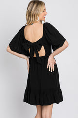 Black Smocked Tie Back Dress