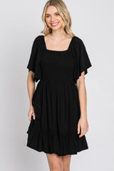 Black Smocked Tie Back Dress