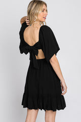 Black Smocked Tie Back Dress