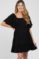 Black Smocked Tie Back Maternity Dress