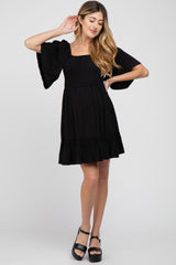 Black Smocked Tie Back Maternity Dress