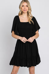 Black Smocked Tie Back Maternity Dress