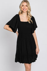 Black Smocked Tie Back Dress