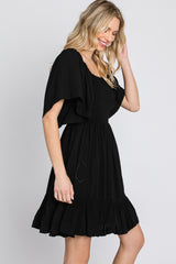 Black Smocked Tie Back Dress