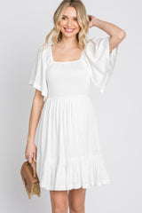 White Smocked Tie Back Dress