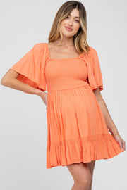 Coral Smocked Tie Back Maternity Dress