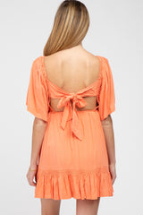 Coral Smocked Tie Back Maternity Dress