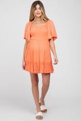 Coral Smocked Tie Back Maternity Dress