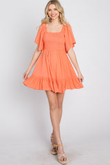 Coral Smocked Tie Back Maternity Dress