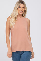 Mauve Ribbed Sleeveless Blouse