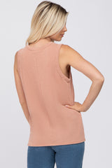 Mauve Ribbed Sleeveless Blouse