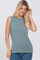 Teal Ribbed Sleeveless Maternity Blouse