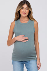 Teal Ribbed Sleeveless Maternity Blouse