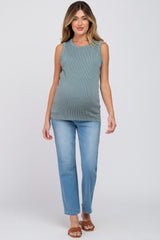 Teal Ribbed Sleeveless Maternity Blouse