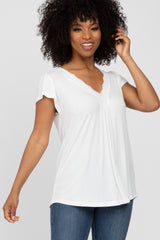 White Lace Trim Maternity Short Sleeve Top