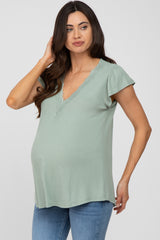 Mint Green Lace Trim Maternity Short Sleeve Top