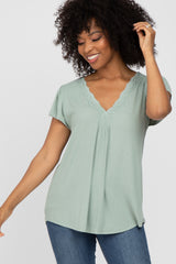 Mint Green Lace Trim Short Sleeve Top