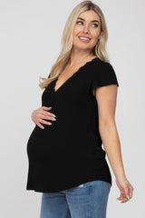 Black Lace Trim Maternity Short Sleeve Top