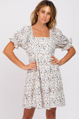 Ivory Printed Puff Sleeve Tiered Dress