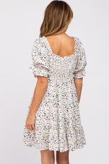 Ivory Printed Puff Sleeve Tiered Dress