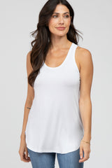 White Racerback Curved Hem Maternity Tank Top