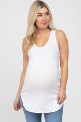 White Racerback Curved Hem Maternity Tank Top