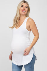 White Racerback Curved Hem Maternity Tank Top