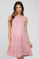 Pink Floral Basic Sleeveless Maternity Dress