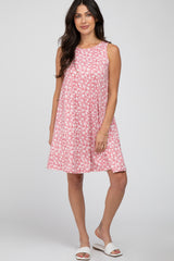 Pink Floral Basic Sleeveless Maternity Dress