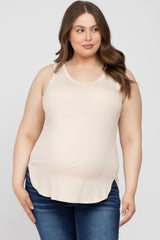 Beige Racerback Curved Hem Plus Maternity Tank Top