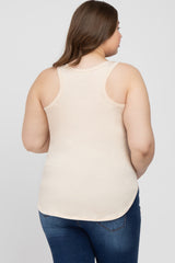 Beige Racerback Curved Hem Plus Maternity Tank Top