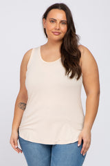 Beige Racerback Curved Hem Plus Maternity Tank Top