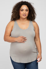 Taupe Racerback Curved Hem Plus Maternity Tank Top