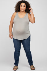 Taupe Racerback Curved Hem Plus Maternity Tank Top