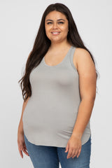 Taupe Racerback Curved Hem Plus Maternity Tank Top