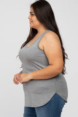 Heather Grey Racerback Curved Hem Plus Tank Top