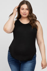 Black Racerback Curved Hem Plus Maternity Tank Top