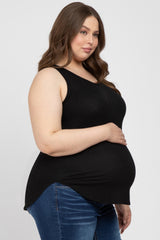 Black Racerback Curved Hem Plus Maternity Tank Top