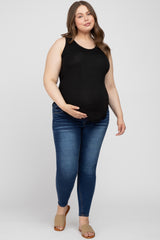 Black Racerback Curved Hem Plus Maternity Tank Top