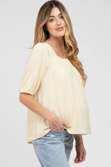 Yellow Ribbed Square Neck Maternity Top